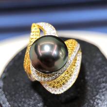 D726 Pearl Ring Fine Jewelry S925 Sterling Silver 10-11mm Nature Sea Water Black Tahiti Pearls Rings for Women Presents 2024 - buy cheap