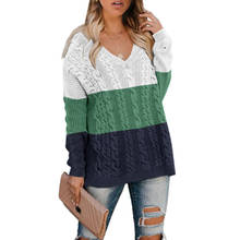 Outono inverno novo de três cores de costura camisola feminina de manga comprida camisola multi-color moda solta senhoras all-match blusa 2024 - compre barato