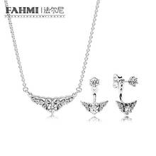 2020 100% 925 sterling silver Fairytale Tiara Earring and Necklace Gift Set original clear CZ fit charms diy jewelry A Set 2024 - buy cheap