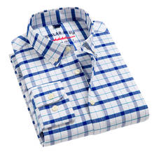 Aoliwen Brand Men Plaid white Shirt 100%cotton Chest Pocket Smart Casual Classic Contrast Standard fit Long Sleeve Dress Shirt 2024 - buy cheap