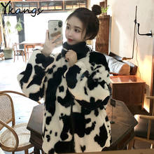 Women Winter Furry Coat Harajuku Cows Printing Loose Full Sleeve Fake Fur Jacket Vintage Hip Hop Warm Cotton Clothes Streetwear 2024 - buy cheap