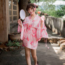 Vestido Kimono japonés para mujer, bata Sexy Yukata, pijamas para niña, disfraces tradicionales de Sakura rosa, ropa exótica Floral para fiesta, ropa de casa 2024 - compra barato