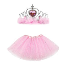 Conjunto de saia tutu de princesa com coroa, saia de tule para bebês crianças meninas cor sólida + coroa para festa, 2 peças 2024 - compre barato