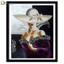 5D decoración del hogar elegante sombrero mujer vestido púrpura belleza diamante pintura mosaico bordado imágenes punto de cruz exhibición completa 2024 - compra barato
