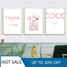 Pintura em tela abstrata perfume rosa peônia posters e cópias citações garrafa de perfume quadros de parede para sala estar decoração 2024 - compre barato