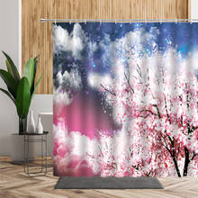 Cortina de chuveiro japonesa flor de cerejeira rosa floral decoração do banheiro tecido à prova d' água com ganchos cortina de banho japonesa 2024 - compre barato