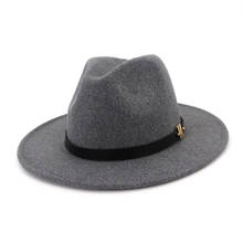 Sombreros Fedora de lana de ala ancha y plana para otoño e invierno con cinturón estilo europeo de EE. UU., sombrero Formal de Jazz, sombrero negro Chapeau para hombres y mujeres 2024 - compra barato