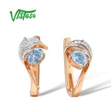 VISTOSO Gold Earrings For Women 14K 585 Rose Gold Glamorous Shiny Sky Blue Topaz Sparkling Diamond Luxury Trendy Fine Jewelry 2024 - buy cheap