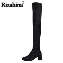 RIZABINA/женские эластичные сапоги на высоком толстом каблуке зимняя обувь из натуральной кожи женские теплые сапоги выше колена на меху с круглым носком размеры 34-43 2024 - купить недорого