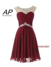 Angelsbridep Sheer Neck Pleat Homecoming Dresses Sparkly Crystals Empire Waist Chiffon Junior Graduation Formal Gowns Hot 2024 - buy cheap