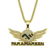 Hip Hop Rhinestones Paved Bling Iced Out FARAMAREEN Angel Wing Pendants Necklace for Men Rapper Jewelry Drop Shipping 2024 - buy cheap