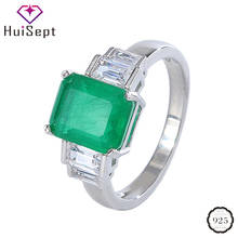 HuiSept-Anillos Retro para mujer, accesorios de joyería de plata de ley 925, Gema de Esmeralda rectangular de 8x10mm, anillo de compromiso de boda 2024 - compra barato