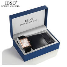 IBSO Brand Men's Quartz Wallet Watch Set 7MM Ultra-thin Rectangle Dial Quartz Wristwatch Genuine Leather Strap Watch Gift Set 2024 - buy cheap