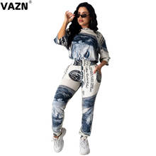VAZN 2020 Punk Style Colorful Print Fashion Women Clothes Outfit O-neck Sexy Full Loose Sleeve Long Pant Two Pieces Set 2024 - buy cheap