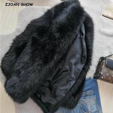 2019 зимняя меховая черная Меховая куртка с v-образным вырезом из искусственного лисьего меха, женская меховая куртка с длинным рукавом из искусственного меха, сохраняющая тепло короткая верхняя одежда 2024 - купить недорого