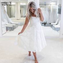 JIERUIZE New Short Boho Wedding Dresses Scoop Neck Bow Sashes Appliques Wedding Gowns Lace Up Back Bridal Gowns robe de mariee 2024 - buy cheap