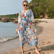 Boho Multicolored Printed V-neck Half Sleeve Side Split Loose Beach Dress Long Tunic Women Plus Size  Kaftan Maxi Dress  N1176 2024 - buy cheap