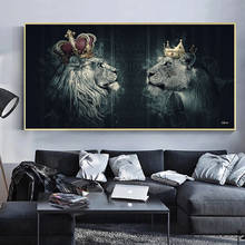 Abstract African Animal Lion with Crown Canvas Painting Art Poster and Print Wall Art Animal Pictures for Living Room Decoration 2024 - buy cheap