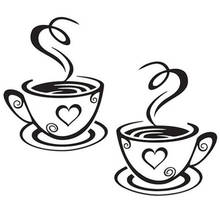 Черные кофейные чашки, настенные художественные наклейки s ПВХ стикер с кофе наклейка украшение для кухни кафе ресторан DIY 2024 - купить недорого
