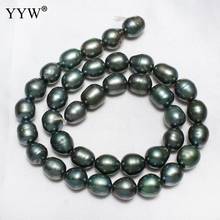 Cuentas de perlas de agua dulce para mujer, joyería de moda verde oscuro, cuentas naturales cultivadas de perlas ovaladas de 9-10mm para fabricación de pulseras, hebra de 15" 2024 - compra barato