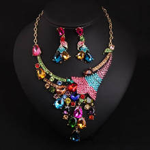 Conjunto de joyería de diamantes de imitación para mujer, collar de moda de cristal, pendientes, joyería de fiesta, gargantilla de declaración de Gema Multicolor, collares indios de lujo 2024 - compra barato