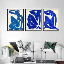 Tela de impressão para decoração caseira, arte de parede, pôster abstrato, figura impressora, pinturas, frente e verso, matisse azul nude 2024 - compre barato