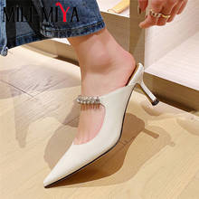 MILI-MIYA Sexy Pointed Toe Women Genuine Leather Mules Crystal Thin Heels Slip On Solid Color Dress Party Summer Shoes For Lady 2024 - buy cheap