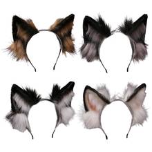 Lovely Faux Fur Wolf Ears Headband Realistic Furry Fluffy Animal Hair Hoop Lolita Anime Masquerade Cosplay Costume 2024 - buy cheap