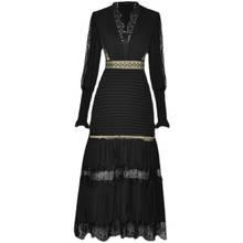Женское дизайнерское платье средней длины вечерние элегантное черное или розовое праздничное платье с V-образным вырезом, роскошное кружевное винтажное платье в стиле пэчворк на осень 2024 - купить недорого