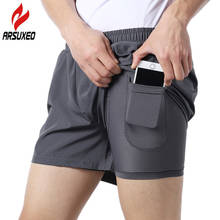 ARSUXEO-pantalones cortos reflectantes 2 en 1 para hombre, para correr, con bolsillo para teléfono de red interna, transpirables, para maratón, gimnasio, Fitness 2024 - compra barato
