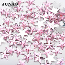 JUNAO 100 шт. 10 мм розовый Цвет в форме звезды стразы стикер на клейкой основе, хрустальные камни плоские с задней стороны не сшиты украшение из страз 2024 - купить недорого