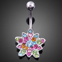 Women Belly Button Ring Barbell Crystal Lotus Flower Pendant Lady Navel Body Piercing Jewelry NYZ Shop 2024 - buy cheap