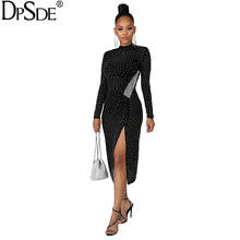 DPSDE, черное модное Бандажное платье в горошек для женщин, с длинным рукавом, с круглым вырезом, повседневное облегающее платье, открытая вилка, Осеннее новое длинное платье 2020 2024 - купить недорого