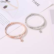 Qingwen-pulsera coreana con incrustaciones de Metal para mujer, brazalete de estudiantes, joyería CA4517/w, color oro rosa, nueva moda 2024 - compra barato