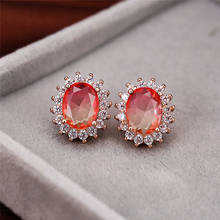 Mystic Rainbow Zircon Oval Gradient Stone Flower Stud Earrings For Women Vintage Fashion Rose Gold Color Earring Wedding Jewelry 2024 - buy cheap