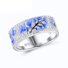Женское ювелирное изделие, изысканное элегантное голубое серебряное кольцо в форме цветка, циркониевое Хрустальное свадебное обручальное кольцо для невесты 2024 - купить недорого