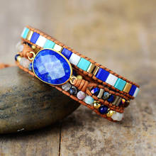 High End Leather Wrap Bracelets W/ Natural Stone Lapis Lazuli Beaded Triple Boho Bracelet Handmade Beads Jewelry Wholesale 2024 - buy cheap