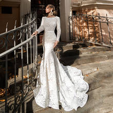 Gorgeous Lace Mermaid Wedding Dress Bateau Neck Long Sleeves Illusion Back with Buttons Robe De Mariee Bridal Gowns 2024 - buy cheap