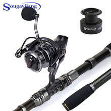 Sougayilang vara de pesca giratória e carretel de 14 bb, kit de pesca telescópico com vara de pesca marítima, barco 2024 - compre barato