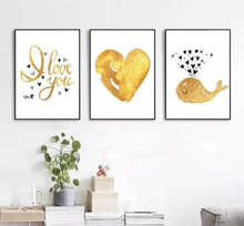 Lienzo de estilo nórdico minimalista para pared, pintura en lienzo con diseño de delfín de amor dorado sin marco, decoración de carteles para sala de estar y cocina para niños 2024 - compra barato