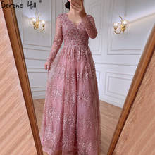 Serene Hill Muslim Pink Luxury Evening Dresses Gowns 2021 Long Sleeves Crystal A-Line For Women Party LA70729 2024 - buy cheap