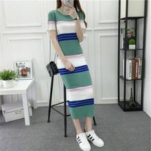 Women 2020 Summer Solid Sheath Dresses Knitted Female Short Sleeve Calf-Length Party Dress Office Lady O-Neck Slim Vestidos S191 2024 - buy cheap