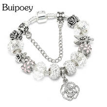 Buipoey Silver Color Fine Rose Charm Bracelets For Women Girls Original Tinker wing Crystal Beaded Bracelet Bangle Female Gift 2024 - buy cheap