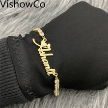 VishowCo Custom Name Bracelet Personalized Stainless Steel Zircon Chain Nameplate Name Bracelet Gold Choker Mother Gift 2024 - buy cheap