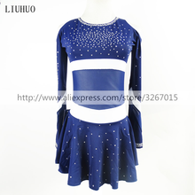 LIUHUO Figure Skating Dress Women's Girls' Ice Skating Dress Competition Round neck Long sleeve Dark blue Strapless shoulder