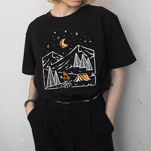 Футболка женская оверсайз с коротким рукавом, Готическая рубашка с принтом гор, свободный походный Топ в стиле Харадзюку, лето 2024 - купить недорого