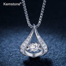 Kemstone Trendy Cubic Zirconia Water Drop Copper Silver Plated Pendant Necklace Gift Jewelry for Women 2024 - buy cheap