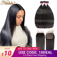 Nadula Hair Lace Closure Malaysian Straight Hair Bundles With Closure 3 Bundles With Closure Human Hair Bundles With Closure 2024 - buy cheap