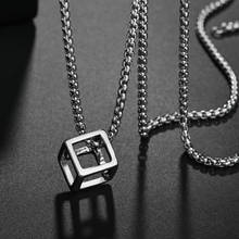 Retro Hollow Cube Pendant for Men Magic Stainless Steel Square Vintage Necklace Punk Geometric Chain Women Charm Fine Jewelry 2024 - buy cheap