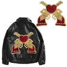 Apliques bordados Vintage de corazón de doble pistola, parches de cristal con cuentas, insignias de chaqueta de moda, 5 piezas 2024 - compra barato